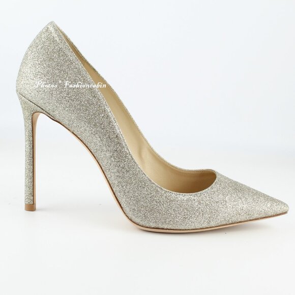 NEW JIMMY CHOO Romy 100 Glitter Heeled Pumps, EU 39.5 - Office to Party/Cocktail - Picture 3 of 16